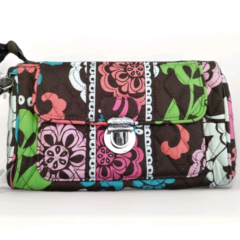 Vera Bradley Brown Multi Floral Quilted Wristlet